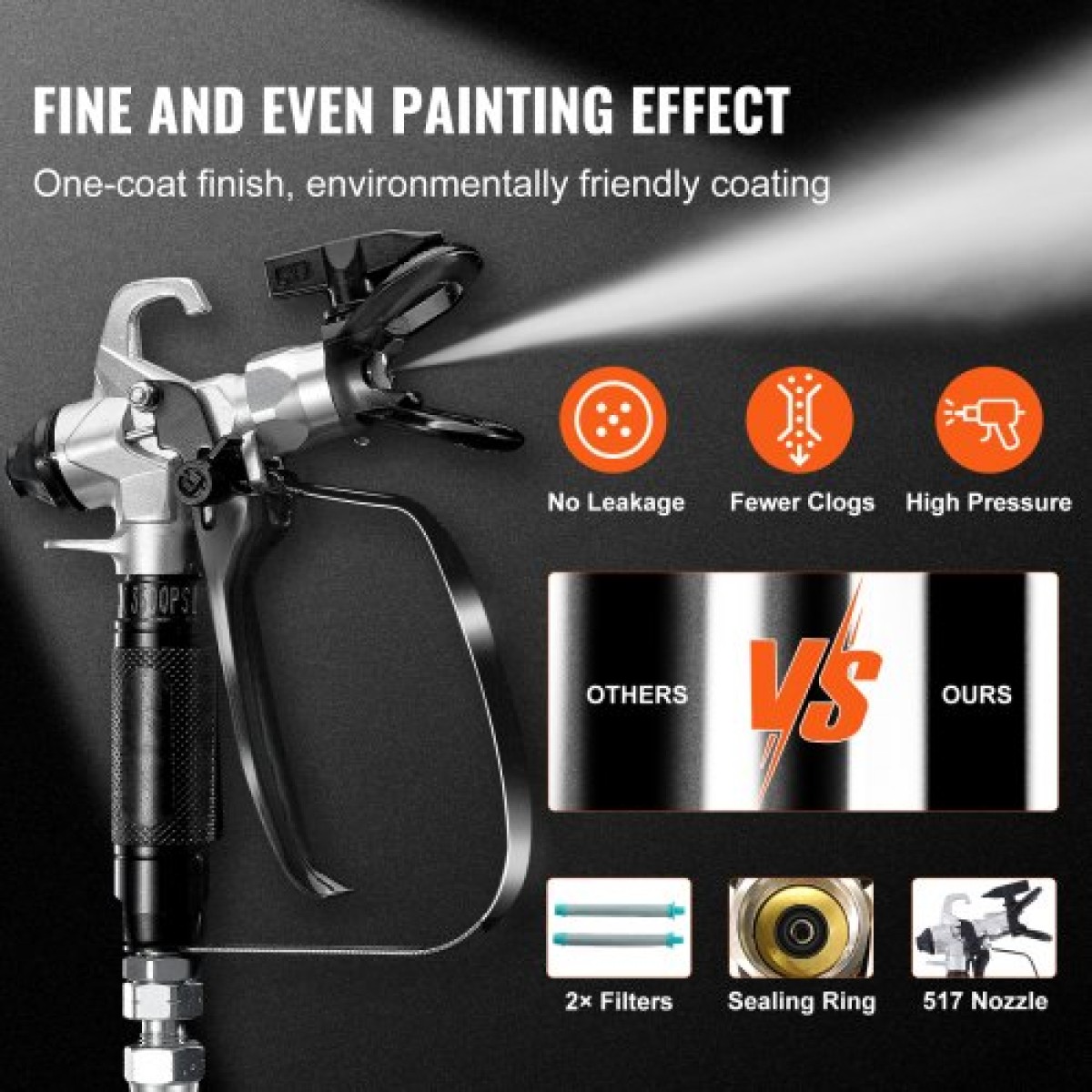 VEVOR Stand Airless Paint Sprayer, 750W 3000PSI High Efficiency Electric Airless Sprayer, Fine and ομοιόμορφο αποτέλεσμα βαφής, Φορητοί ψεκαστήρες χρωμάτων για έπιπλα και φράκτες σπιτιού εσωτερικού και εξωτερικού χώρου