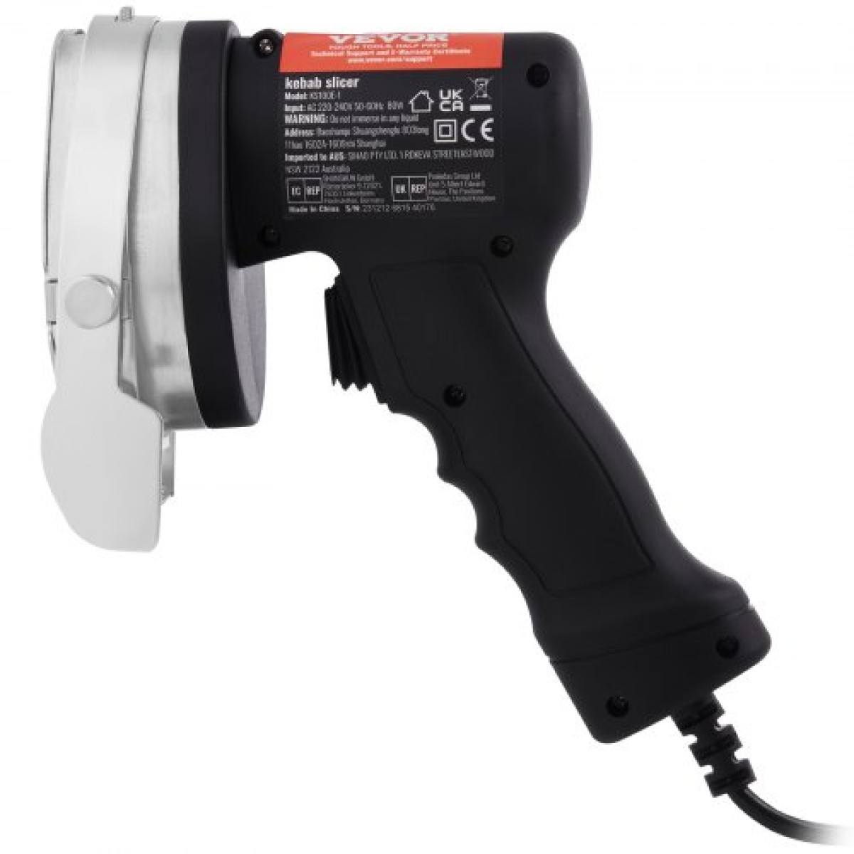 VEVOR Electric Shawarma Knife, Επαγγελματικό τουρκικό μαχαίρι για κεμπάπ 80W, Επαγγελματικός γυροσκόφτης από ανοξείδωτο ατσάλι, τεμαχιστής κρέατος Doner kebab με 2 λεπίδες, Διάμετρος λεπίδας Φ4"/100mm, Ρυθμιζόμενο πάχος 0-8mm
