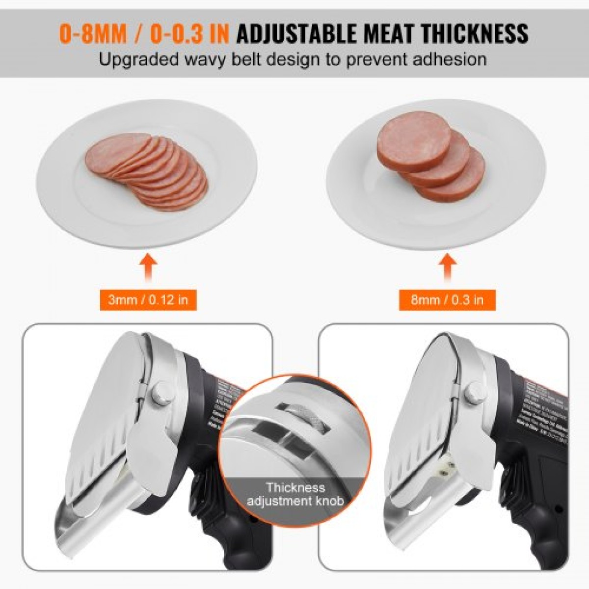 VEVOR Electric Shawarma Knife, Επαγγελματικό τουρκικό μαχαίρι για κεμπάπ 80W, Επαγγελματικός γυροσκόφτης από ανοξείδωτο ατσάλι, τεμαχιστής κρέατος Doner kebab με 2 λεπίδες, Διάμετρος λεπίδας Φ4"/100mm, Ρυθμιζόμενο πάχος 0-8mm