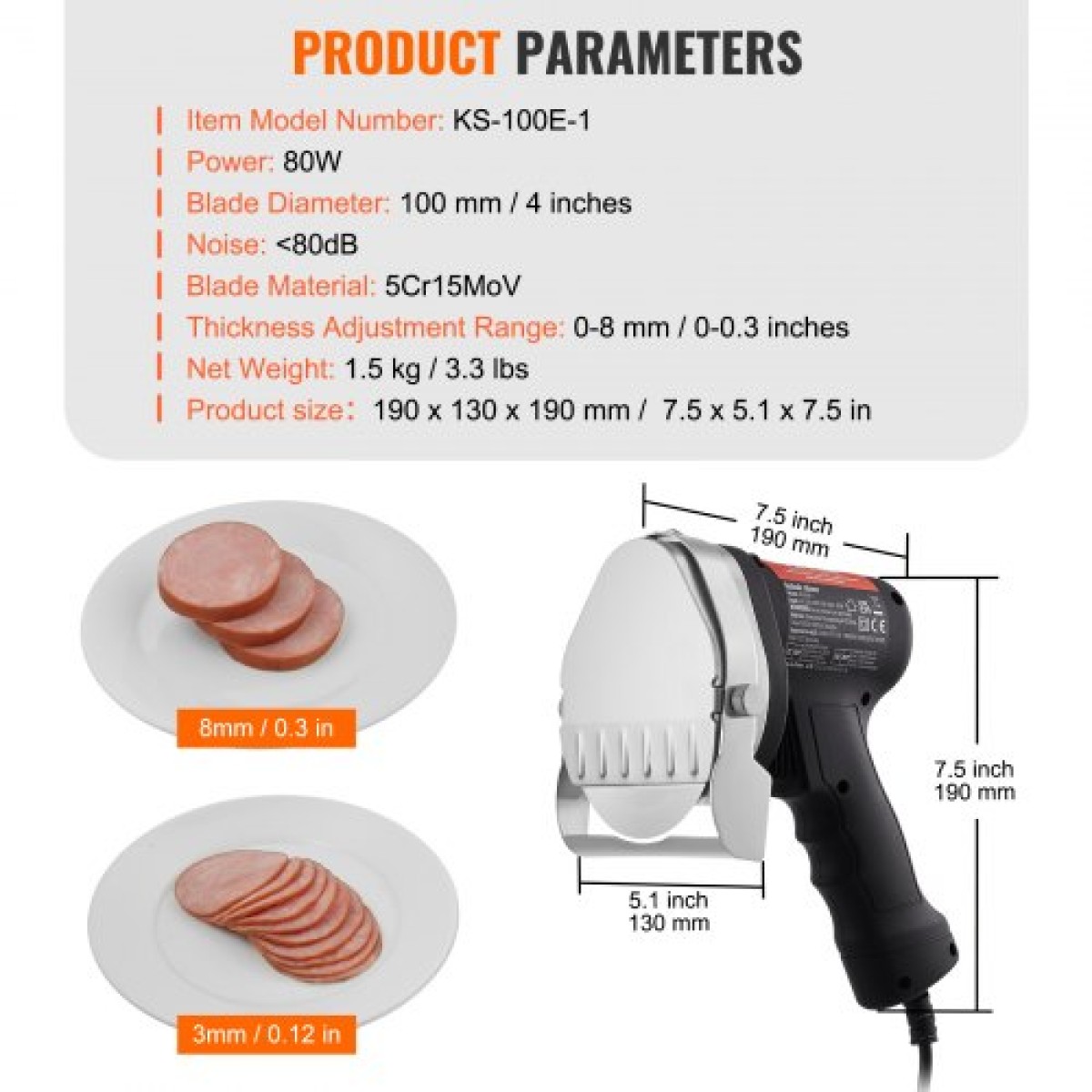 VEVOR Electric Shawarma Knife, Επαγγελματικό τουρκικό μαχαίρι για κεμπάπ 80W, Επαγγελματικός γυροσκόφτης από ανοξείδωτο ατσάλι, τεμαχιστής κρέατος Doner kebab με 2 λεπίδες, Διάμετρος λεπίδας Φ4"/100mm, Ρυθμιζόμενο πάχος 0-8mm