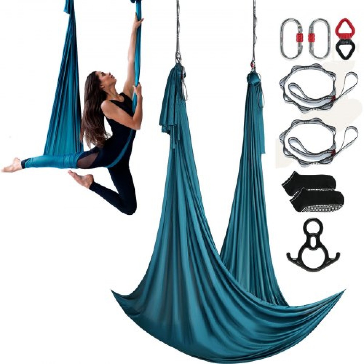 VEVOR Aerial Silk & Yoga Swing, 11 Yards, Aerial Yoga Hammock Kit με 100gsm Nylon Fabric, Full Rigging Hardware & Easy Set-up Guide, Antigravity Flying for All Levels Fitness Bodybuilding, Green