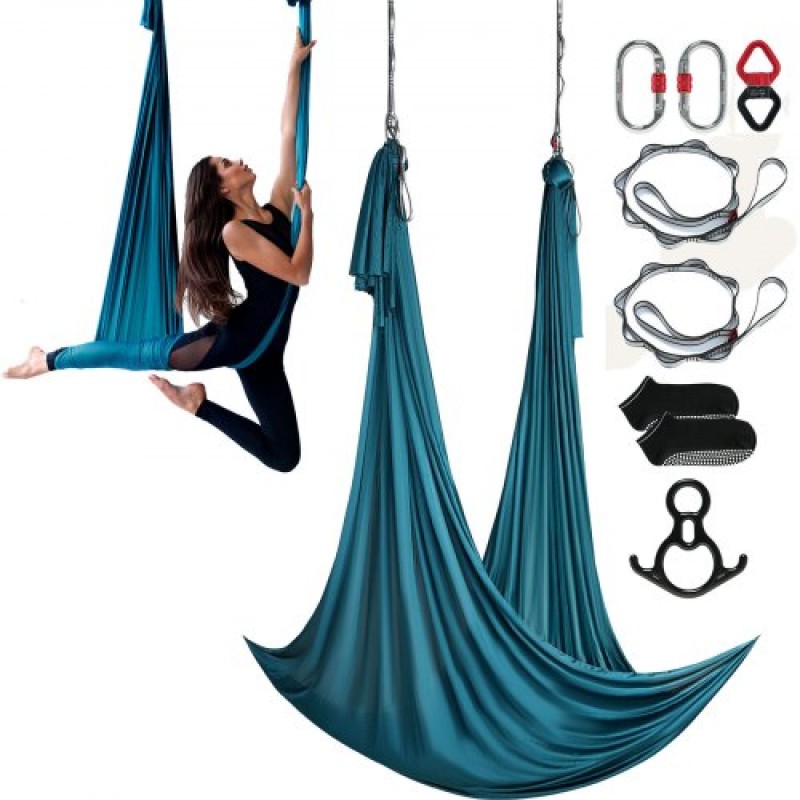 VEVOR Aerial Silk & Yoga Swing, 11 Yards, Aerial Yoga Hammock Kit με 100gsm Nylon Fabric, Full Rigging Hardware & Easy Set-up Guide, Antigravity Flying for All Levels Fitness Bodybuilding, Green