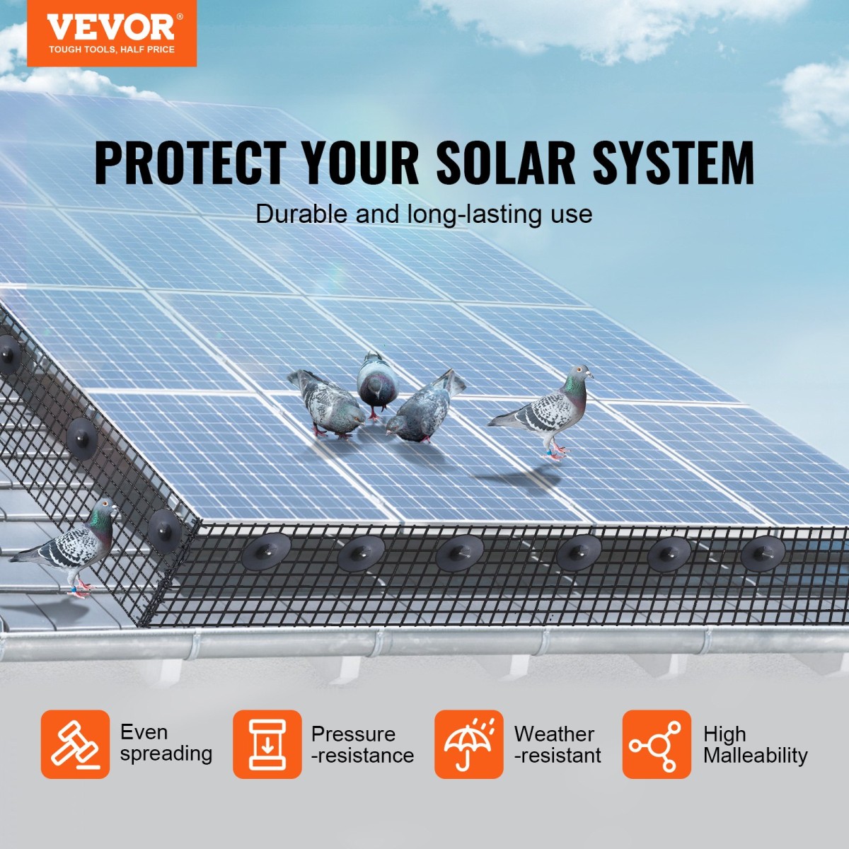 VEVOR 20 x 3048 cm Solar Panel Bird Guard Critter Guard Roll Kit 70τεμ.