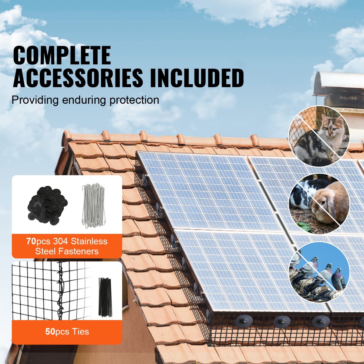 VEVOR 20 x 3048 cm Solar Panel Bird Guard Critter Guard Roll Kit 70τεμ.