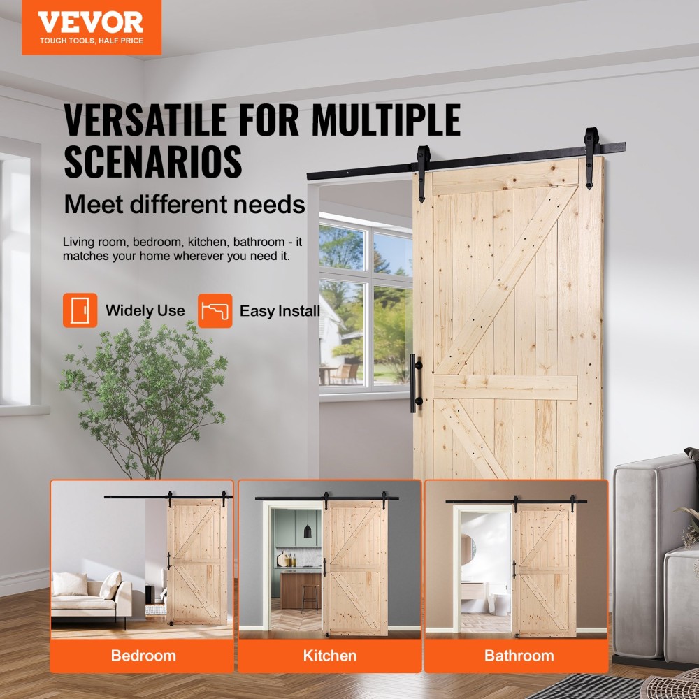 Κιτ αχυρώνας και εξοπλισμού VEVOR, 42" x 84" Ξύλινη συρόμενη πόρτα αχυρώνα, ομαλά και αθόρυβα, κιτ αχυρώνας με οδηγό δαπέδου 8 σε 1 και λαβή πόρτας, πλάκα με επένδυση από ξύλο ελάτης, εύκολη εγκατάσταση