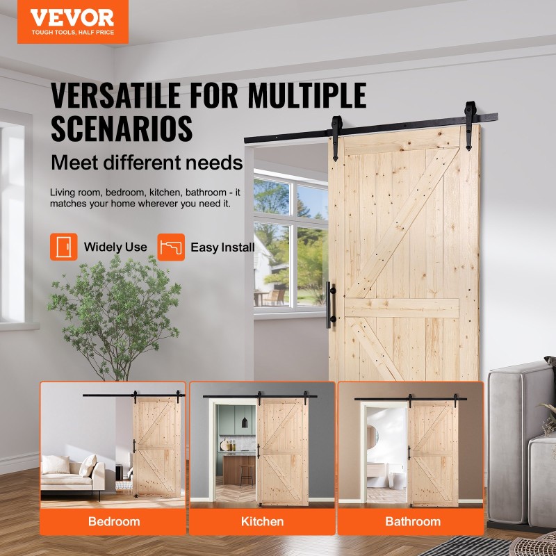 Κιτ αχυρώνας και εξοπλισμού VEVOR, 42" x 84" Ξύλινη συρόμενη πόρτα αχυρώνα, ομαλά και αθόρυβα, κιτ αχυρώνας με οδηγό δαπέδου 8 σε 1 και λαβή πόρτας, πλάκα με επένδυση από ξύλο ελάτης, εύκολη εγκατάσταση