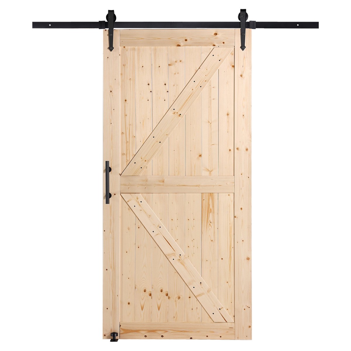 Κιτ αχυρώνας και εξοπλισμού VEVOR, 42" x 84" Ξύλινη συρόμενη πόρτα αχυρώνα, ομαλά και αθόρυβα, κιτ αχυρώνας με οδηγό δαπέδου 8 σε 1 και λαβή πόρτας, πλάκα με επένδυση από ξύλο ελάτης, εύκολη εγκατάσταση