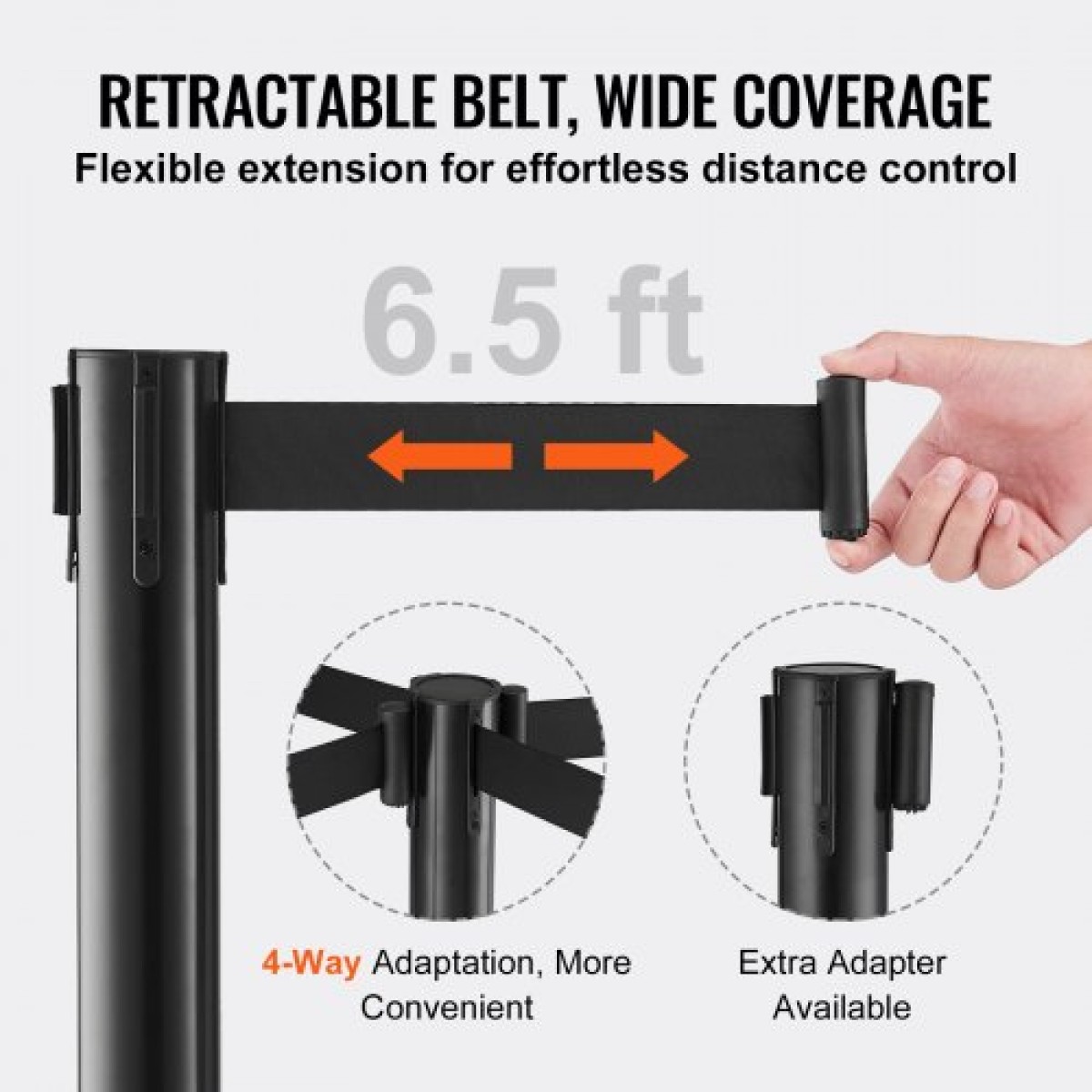 Βάλοι VEVOR Crowd Control Stanchions, 6-pack Crowd Control Barriers with 3PCS 6.5FT Black Retractable Belts, Plastic Stanchion Queue Post, Belt Barriers Line Divider Stanchion set for Airport, Exhibition