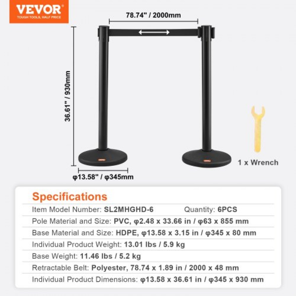 Βάλοι VEVOR Crowd Control Stanchions, 6-pack Crowd Control Barriers with 3PCS 6.5FT Black Retractable Belts, Plastic Stanchion Queue Post, Belt Barriers Line Divider Stanchion set for Airport, Exhibition