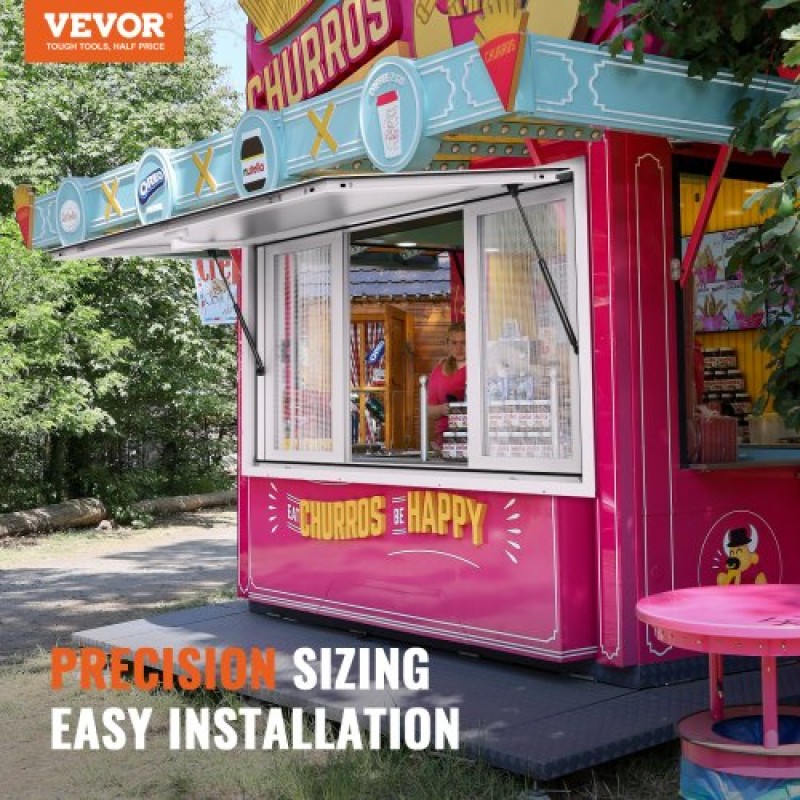 VEVOR Concession Window 36"x36", Παράθυρο Service Food Truck από κράμα αλουμινίου με 4 οριζόντια συρόμενα παράθυρα & τέντα πόρτα & σύρσιμο άγκιστρο, παράθυρο σερβιρίσματος έως 85 μοιρών για Food Truck Concession Trailer