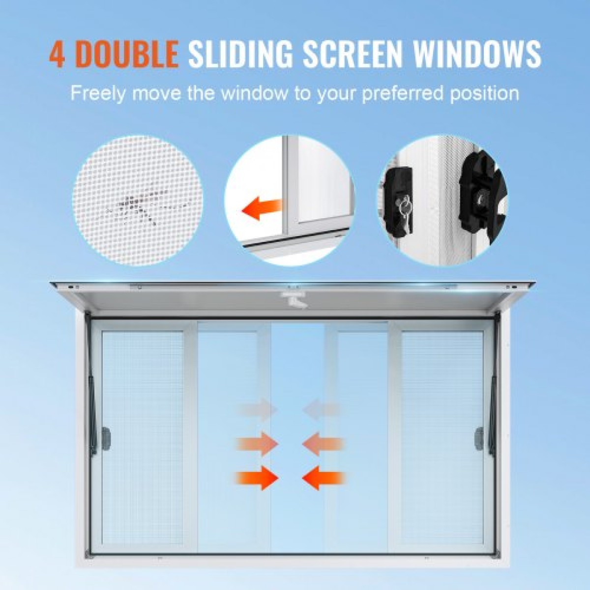 VEVOR Concession Window 36"x36", Παράθυρο Service Food Truck από κράμα αλουμινίου με 4 οριζόντια συρόμενα παράθυρα & τέντα πόρτα & σύρσιμο άγκιστρο, παράθυρο σερβιρίσματος έως 85 μοιρών για Food Truck Concession Trailer