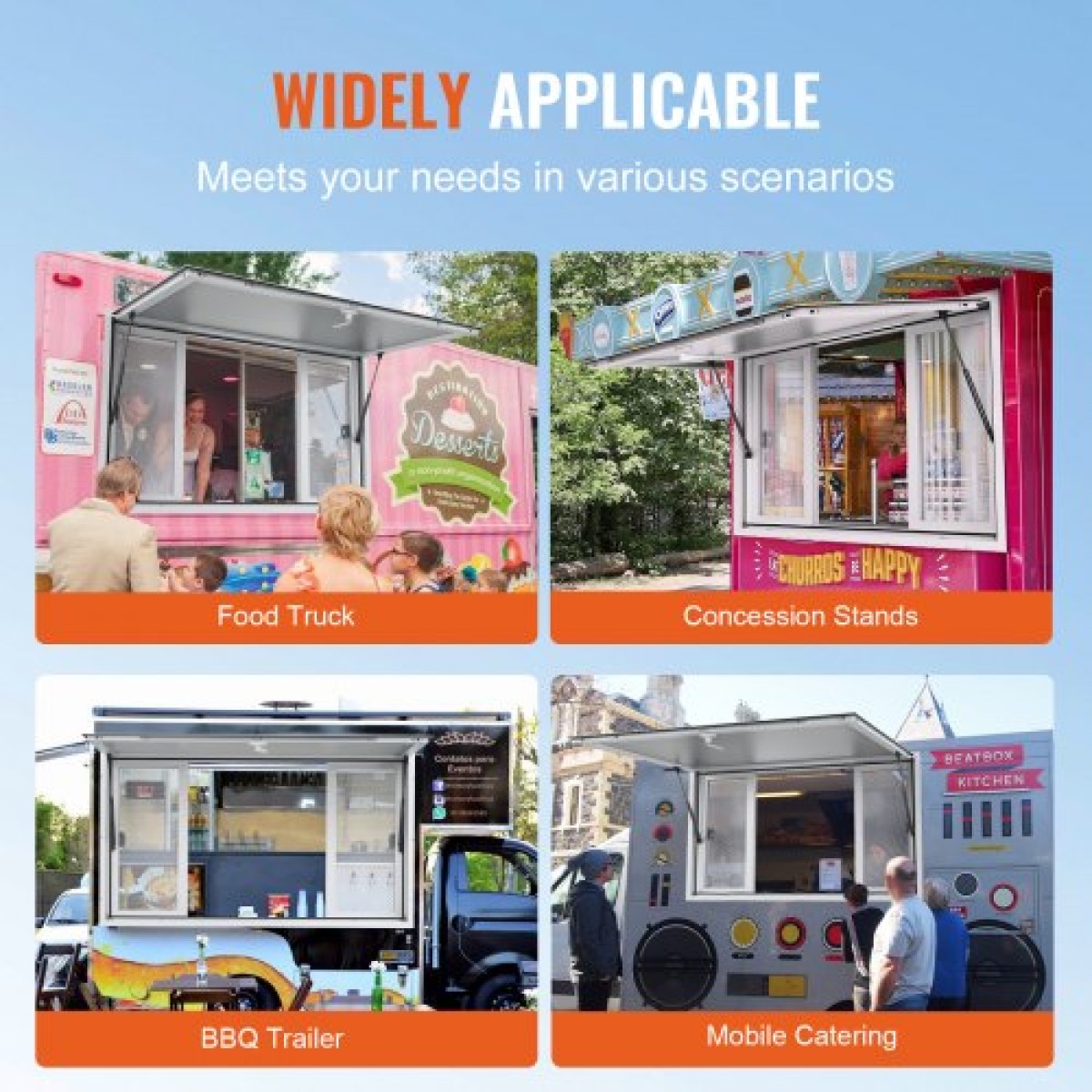 VEVOR Concession Window 36"x36", Παράθυρο Service Food Truck από κράμα αλουμινίου με 4 οριζόντια συρόμενα παράθυρα & τέντα πόρτα & σύρσιμο άγκιστρο, παράθυρο σερβιρίσματος έως 85 μοιρών για Food Truck Concession Trailer