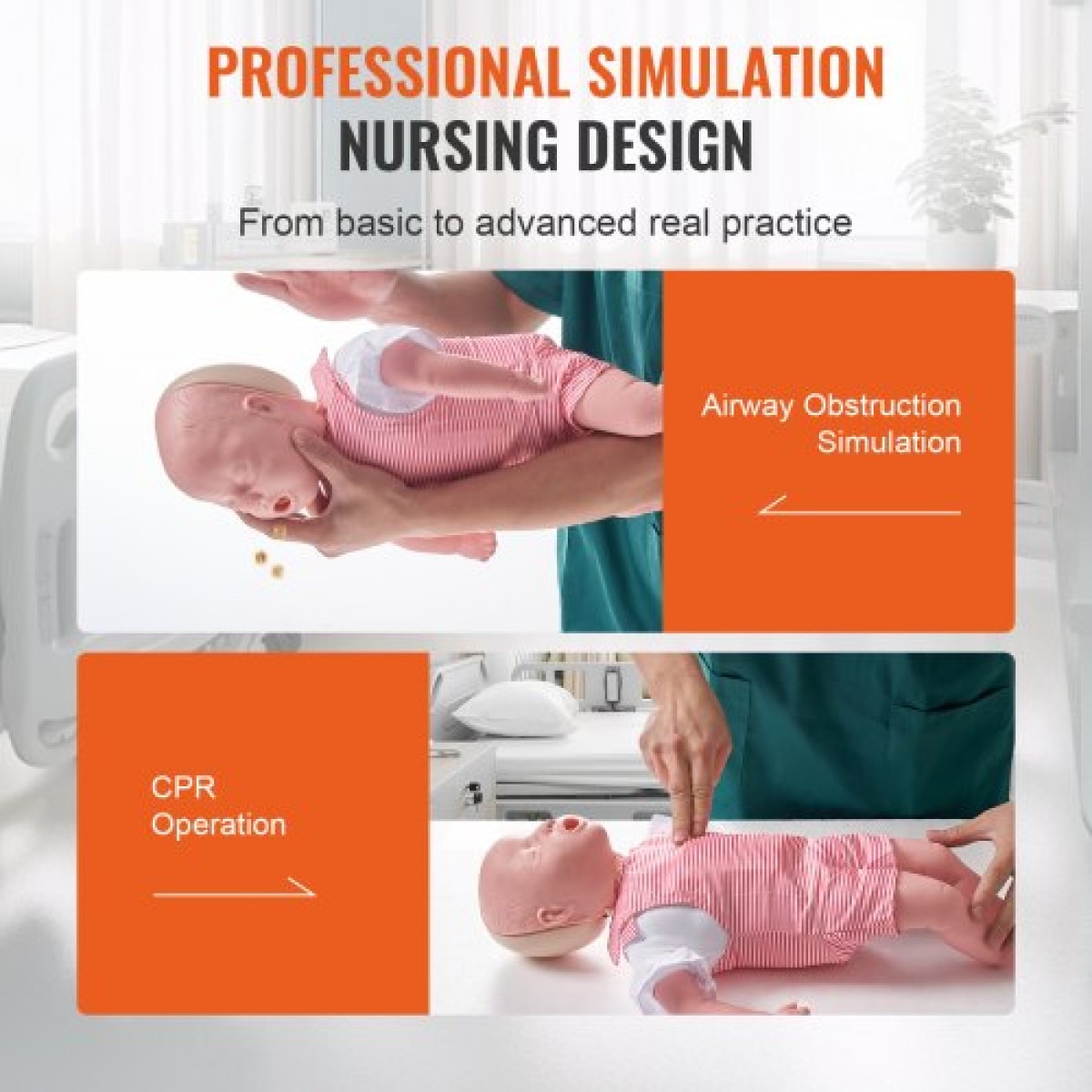 Εκπαιδευτικό ανδρείκελο VEVOR Infant CPR, Heimlich Maneuver and Cardiopulmonary Resuscitation (CPR), επαγγελματικό ανδρείκελο εκπαίδευσης απόφραξης αεραγωγού βρεφών, μοντέλο εμφράγματος μωρού για εκπαίδευση
