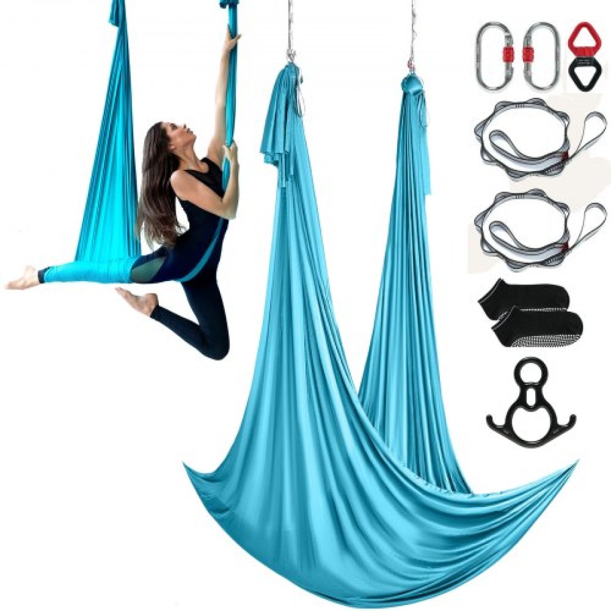 VEVOR Aerial Silk & Yoga Swing, 11 Yards, Aerial Yoga Hammock Kit με 100gsm Nylon Fabric, Full Rigging Hardware & Easy Set-up Guide, Antigravity Flying for All Levels Fitness Bodybuilding, Blue