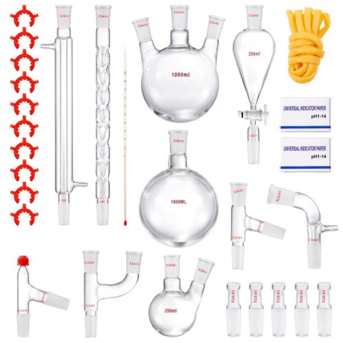 VEVOR Lab Distillation Kit, 3.3 Boro Lab Glassware Distillation Kit with 24, 40 Joint, 1000ml Esential Oil Distillation Apparatus Kit, 29 τμχ Σετ εξοπλισμού γυαλικών