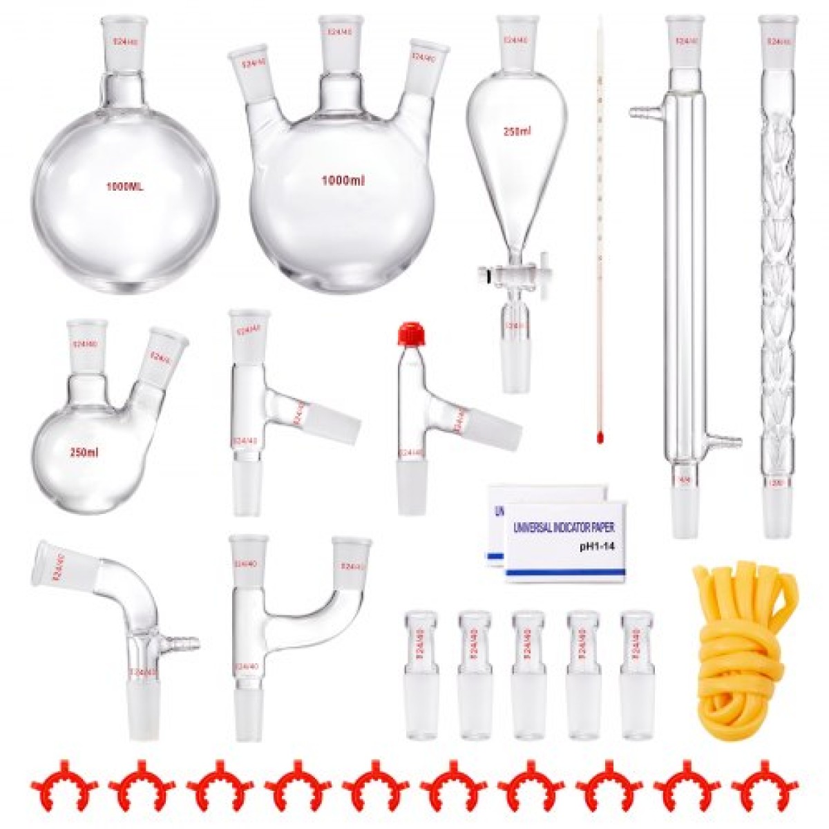 VEVOR Lab Distillation Kit, 3.3 Boro Lab Glassware Distillation Kit with 24, 40 Joint, 1000ml Esential Oil Distillation Apparatus Kit, 29 τμχ Σετ εξοπλισμού γυαλικών