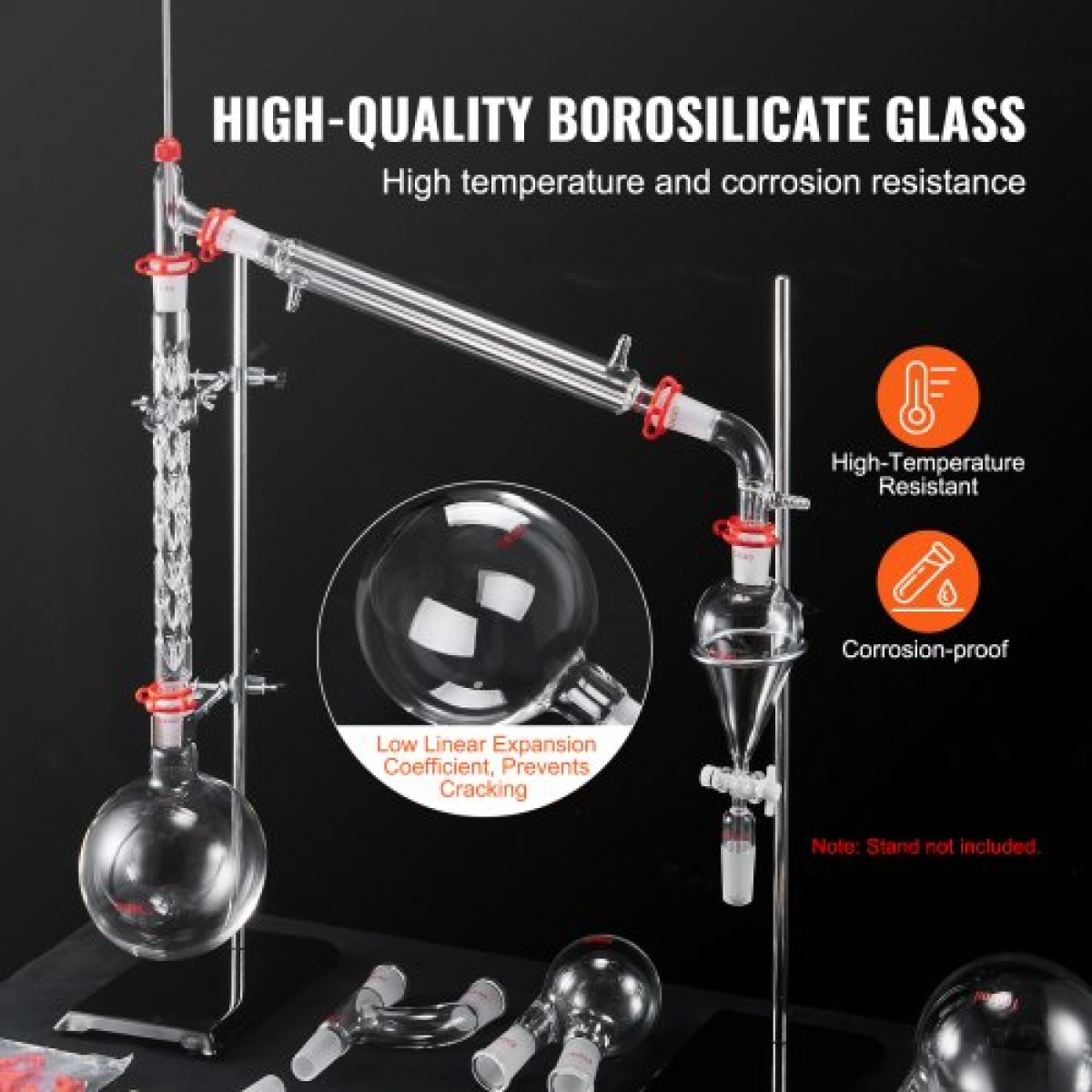 VEVOR Lab Distillation Kit, 3.3 Boro Lab Glassware Distillation Kit with 24, 40 Joint, 1000ml Esential Oil Distillation Apparatus Kit, 29 τμχ Σετ εξοπλισμού γυαλικών