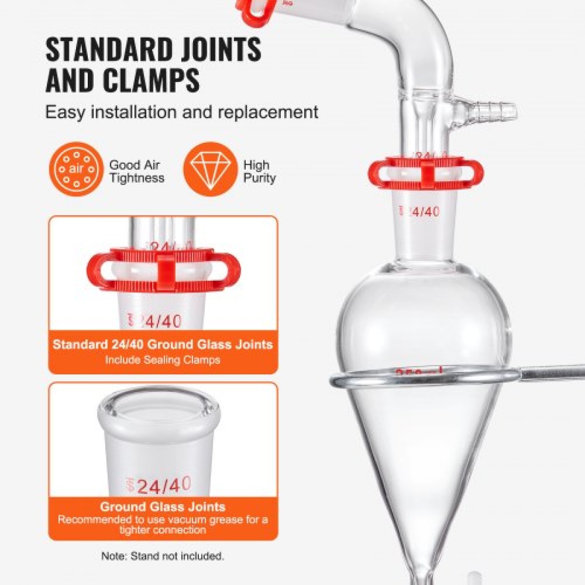 VEVOR Lab Distillation Kit, 3.3 Boro Lab Glassware Distillation Kit with 24, 40 Joint, 1000ml Esential Oil Distillation Apparatus Kit, 29 τμχ Σετ εξοπλισμού γυαλικών
