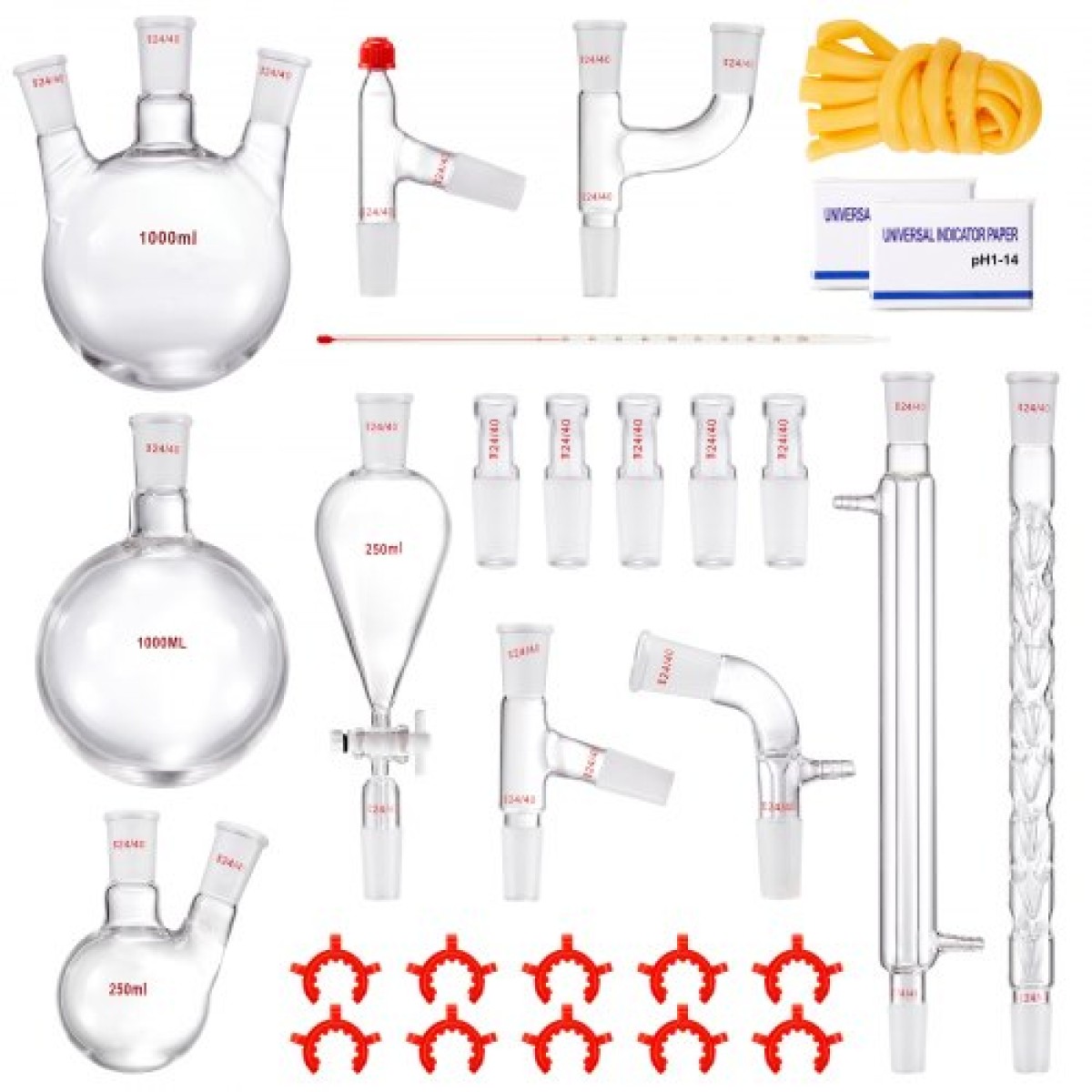 VEVOR Lab Distillation Kit, 3.3 Boro Lab Glassware Distillation Kit with 24, 40 Joint, 1000ml Esential Oil Distillation Apparatus Kit, 29 τμχ Σετ εξοπλισμού γυαλικών