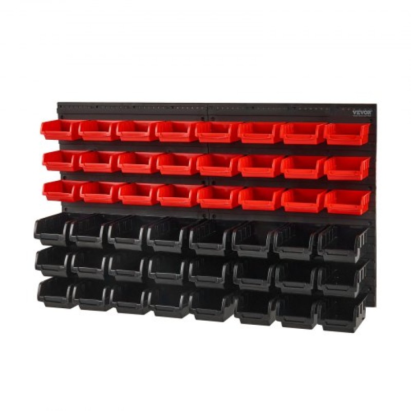 VEVOR Επιτοίχιοι κάδοι αποθήκευσης, 48-Bin Parts Rack Organizer Garage Plastic Shop Tool with Wall Panels, Tool Organizer για παξιμάδια, μπουλόνια, βίδες, καρφιά, χάντρες, κουμπιά, άλλα μικρά εξαρτήματα, μαύρο και κόκκινο