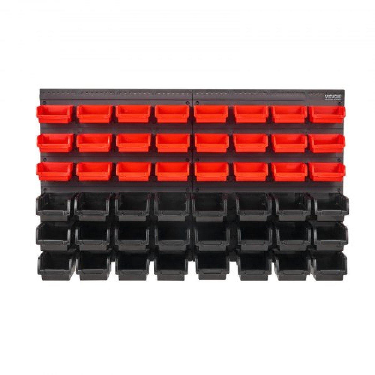 VEVOR Επιτοίχιοι κάδοι αποθήκευσης, 48-Bin Parts Rack Organizer Garage Plastic Shop Tool with Wall Panels, Tool Organizer για παξιμάδια, μπουλόνια, βίδες, καρφιά, χάντρες, κουμπιά, άλλα μικρά εξαρτήματα, μαύρο και κόκκινο