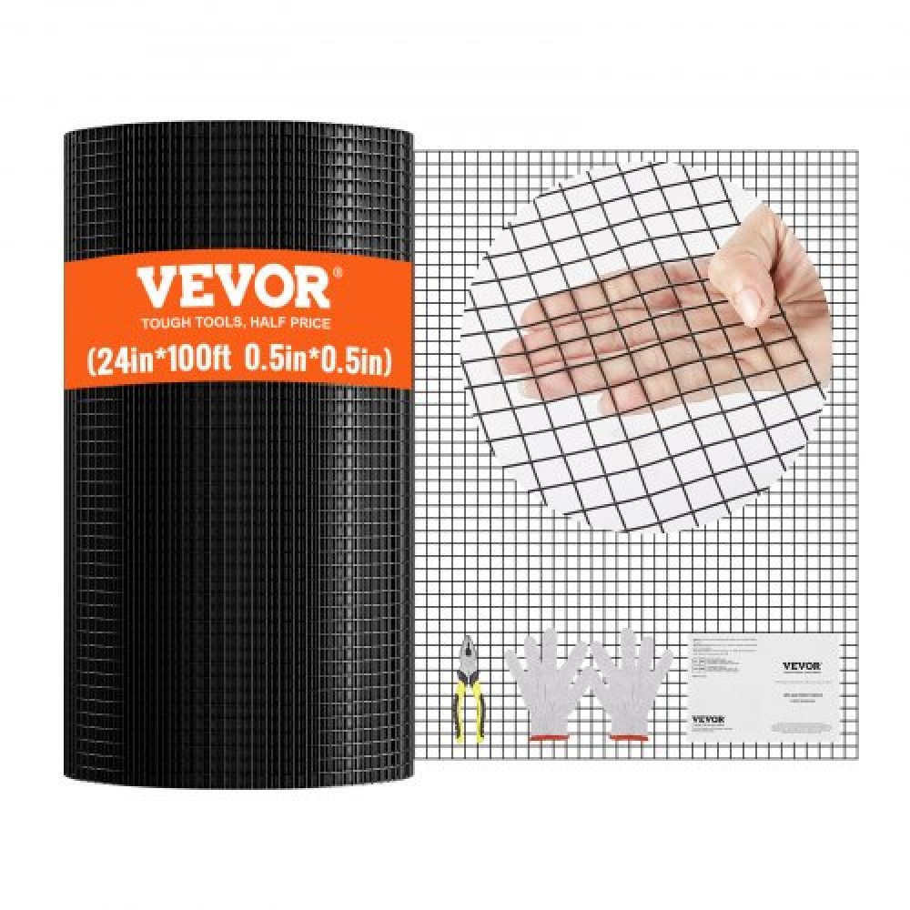 Ύφασμα VEVOR Hardware, 24'' x 100' Ρολό από γαλβανισμένο συρμάτινο πλέγμα, 19 Gauge ρολό συρμάτινο φράχτη κοτόπουλου, μεταλλικό συρμάτινο πλέγμα επικάλυψης βινυλίου για φράγμα κοτέτσι, φράχτες φιδιών κουνελιών, περιβλήματα πουλερικών