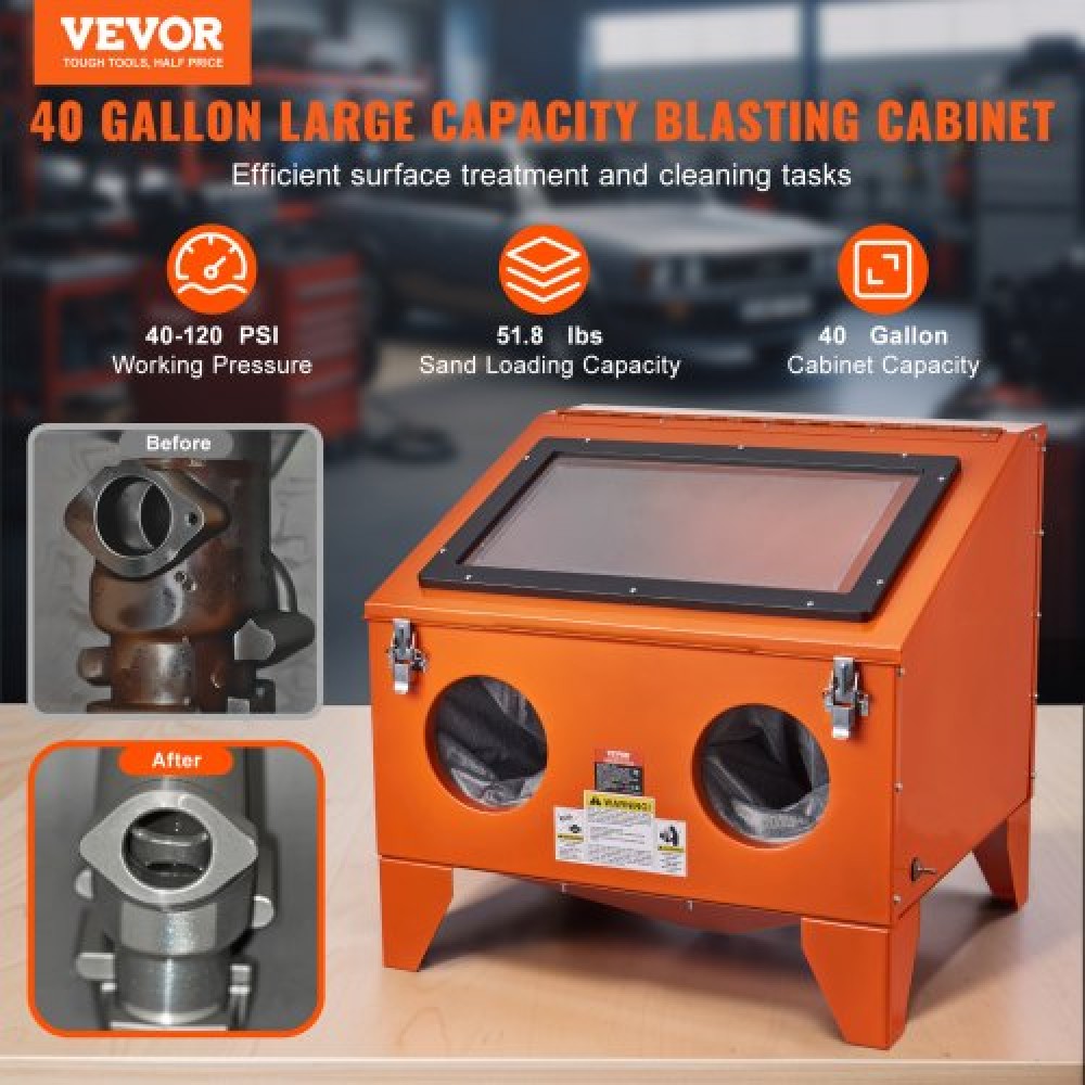 VEVOR 40 Gallon Sandblasting Cabinet Benchtop Cabinet with Blasting Gun 4 Nozzle