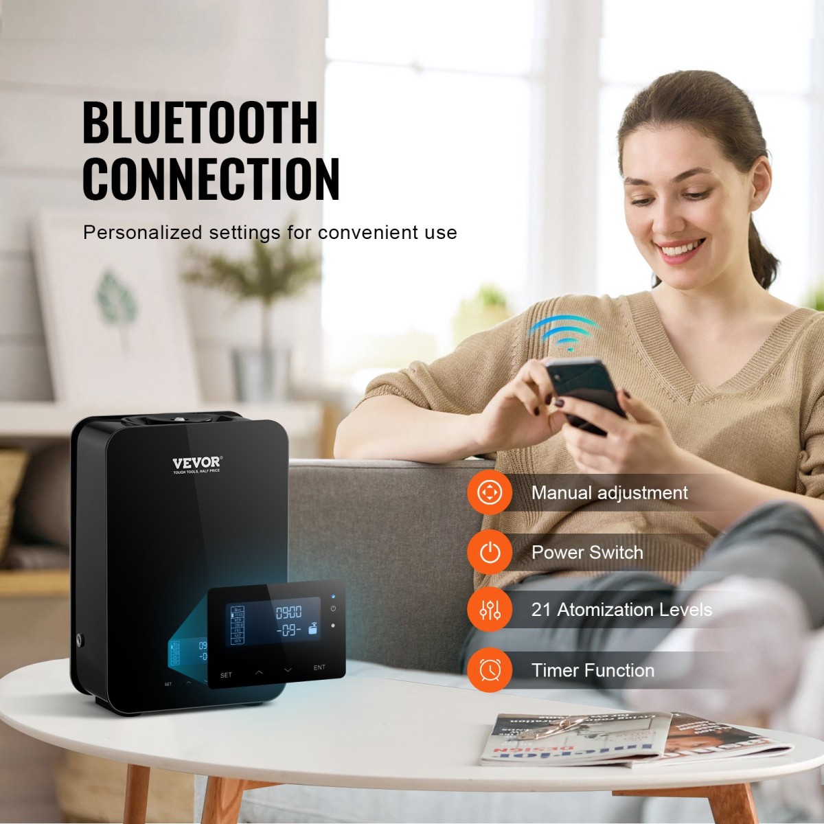 VEVOR Upgrade HVAC Scent Diffuser, Smart Scent Air Machine for Home, 180ML with Cold Air Technology, Waterless Essential Oil Diffuser, Κάλυμμα έως 2000 τετραγωνικά πόδια για σαλόνι, γραφείο, σπα, ξενοδοχείο