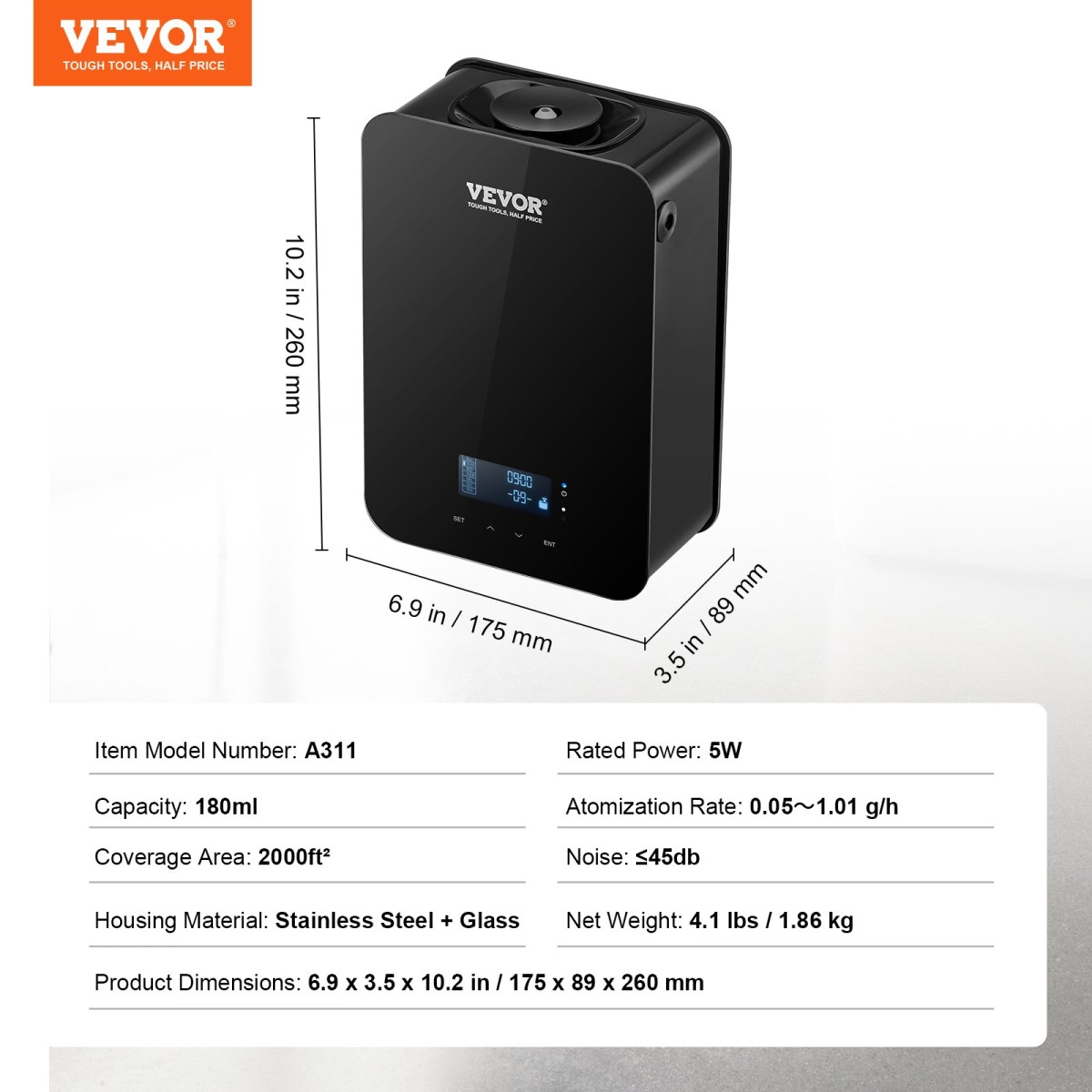VEVOR Upgrade HVAC Scent Diffuser, Smart Scent Air Machine for Home, 180ML with Cold Air Technology, Waterless Essential Oil Diffuser, Κάλυμμα έως 2000 τετραγωνικά πόδια για σαλόνι, γραφείο, σπα, ξενοδοχείο