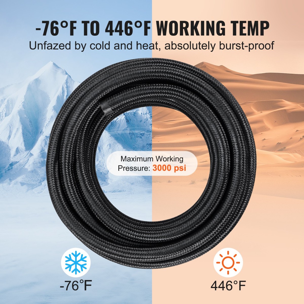 VEVOR 6AN Fuel Line Kit, 25 FT Fuel Hose Kit, 5/16" Nylon Inox Inox Kit Line Fuel Line PTFE, E85/Oil/Gas/Diesel Hose End Kit, with 15 PCS Swivel Fitting Adapter Kit, Μαύρο