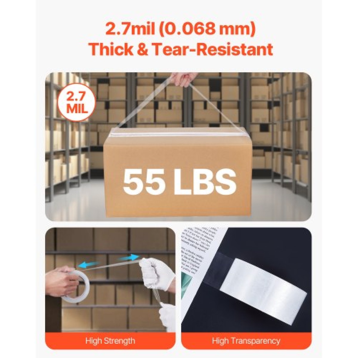 VEVOR Clear Packing Tape, 3 ιντσών Core, 12 Rolls 1,88 Inches x 65 Yards Tapepacking with Dispenser, 2,7 Mil Heavy Duty Packaging Tape Σχεδιασμένο για μετακίνηση, αποθήκευση και συσκευασία, αποστολή και αποστολή