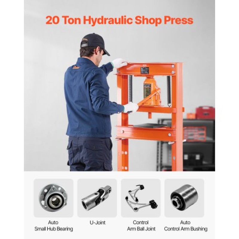 VEVOR Hydraulic Shop Press, 20 T H-Frame Shop Press, με πλάκα πρέσας & τριγωνική στήριξη, σταθερή υδραυλική πρέσα ρυθμιζόμενη στο πάτωμα γκαράζ με ανακουφιστική βαλβίδα, κατάλληλη για κάμψη, ίσιωμα & στάμπα