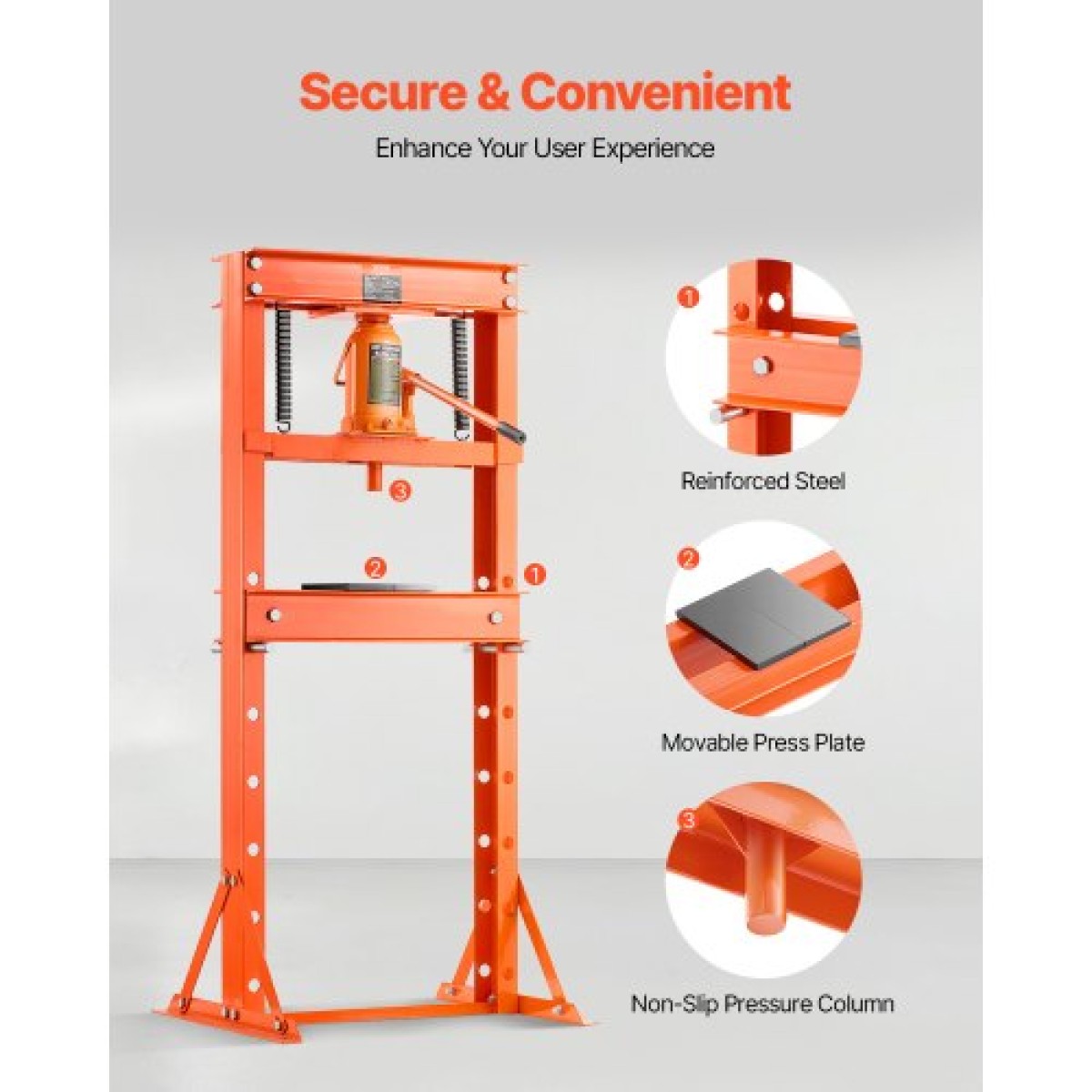 VEVOR Hydraulic Shop Press, 20 T H-Frame Shop Press, με πλάκα πρέσας & τριγωνική στήριξη, σταθερή υδραυλική πρέσα ρυθμιζόμενη στο πάτωμα γκαράζ με ανακουφιστική βαλβίδα, κατάλληλη για κάμψη, ίσιωμα & στάμπα