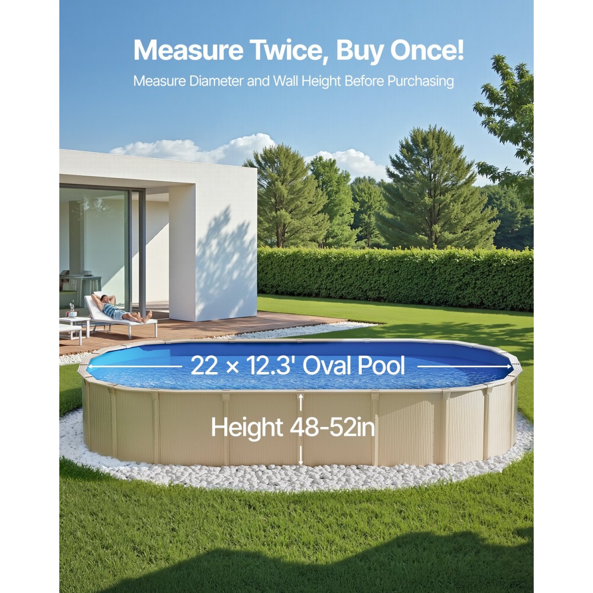 VEVOR Oval Liner Pool, 22 x 12,3 ft, Swimming Pool Liner, Standard Gauge, ανθεκτικό Vinyl Pool Liner, Στυλ επικάλυψης, Αντικατάσταση επένδυσης πισίνας για πισίνα 52 ιντσών με ύψος τοίχου πάνω από το έδαφος, μονόχρωμο