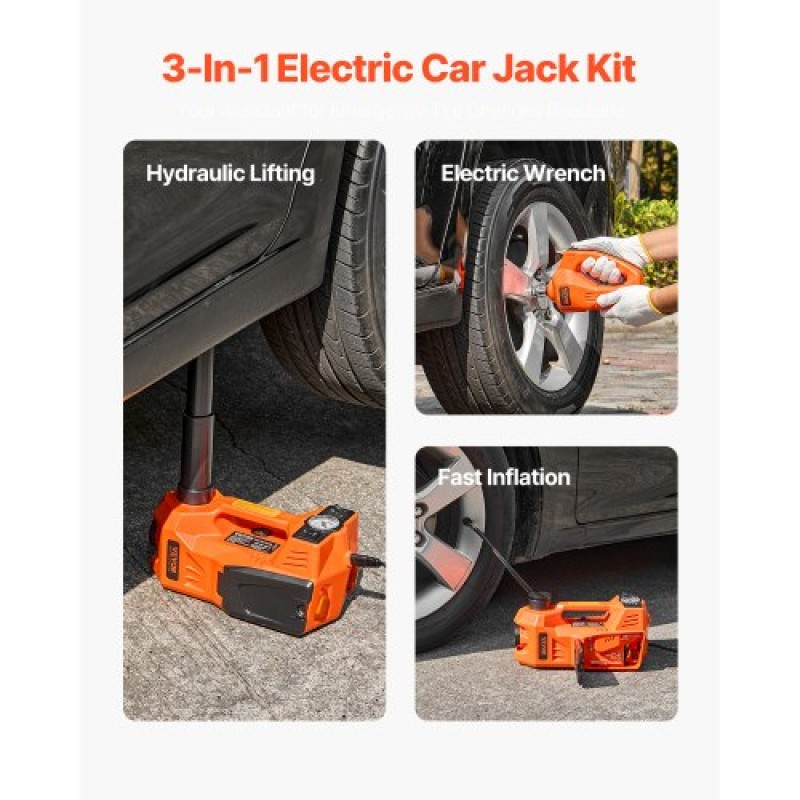 VEVOR Electric Car Jack, 5 Tons /11000 lbs, Ηλεκτρικό γρύλο ψαλιδιού με ενσωματωμένο φουσκωτό, Αντικατάσταση ελαστικού 12V με ηλεκτρικό κρουστικό κλειδί & φως LED, κιτ φορητού γρύλου για Sedan, SUV, φορτηγό
