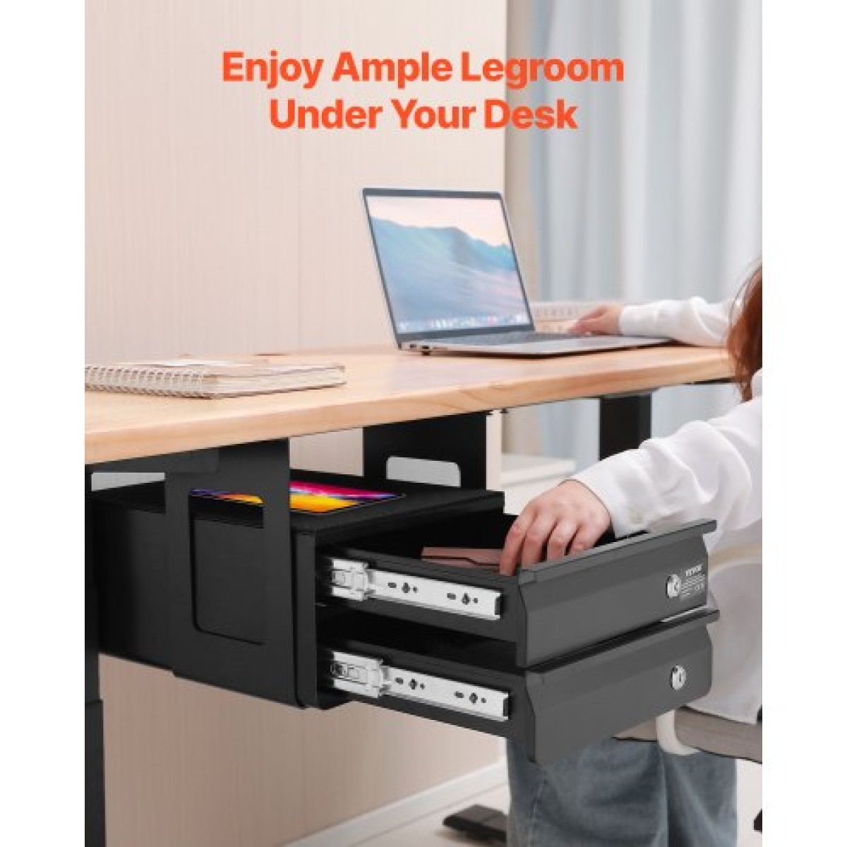 VEVOR 13" Ευρεία Κάτω Συρτάρι Desk Συρτάρι Slide Out, Under Table Pull-out συρτάρι Atachment, Hidden Desktop 2 Layer Storage Organizer, Κλείδωμα κάτω από τη βάση Συρτάρι Μολυβιού για Κάθισμα Sit 1x1x1, W1x
