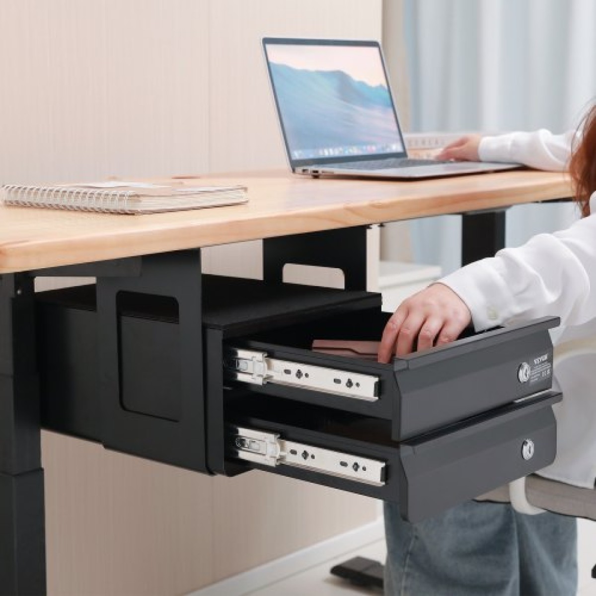 VEVOR 13" Ευρεία Κάτω Συρτάρι Desk Συρτάρι Slide Out, Under Table Pull-out συρτάρι Atachment, Hidden Desktop 2 Layer Storage Organizer, Κλείδωμα κάτω από τη βάση Συρτάρι Μολυβιού για Κάθισμα Sit 1x1x1, W1x