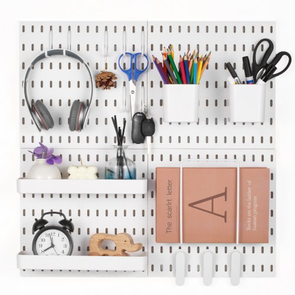 Κιτ συνδυασμού VEVOR Pegboard, 11" x 11" Plastic Pegboard, 4 πάνελ, Κιτ οργάνωσης τοίχου με μανταλάκια με αξεσουάρ, για αποθήκευση εργαλείων γκαράζ Κουζίνα Σαλόνι χειροτεχνία δωμάτιο γραφείου Μπάνιο σπίτι, λευκό