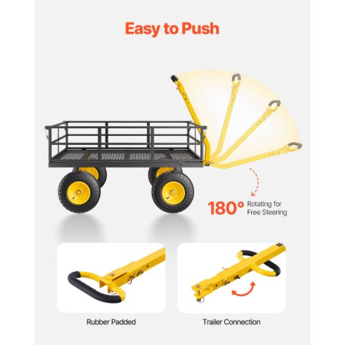 VEVOR 1200 Lbs Steel Garden Cart, Heavy Duty Pullable Garden Wagon Yard Cart, 2 in 1 Outdoor Metal Utility Wagon Yard Trailer με ελαστικά παντός εδάφους 13", αφαιρούμενες πλευρές από πλέγμα και περιστρεφόμενη λαβή 180°