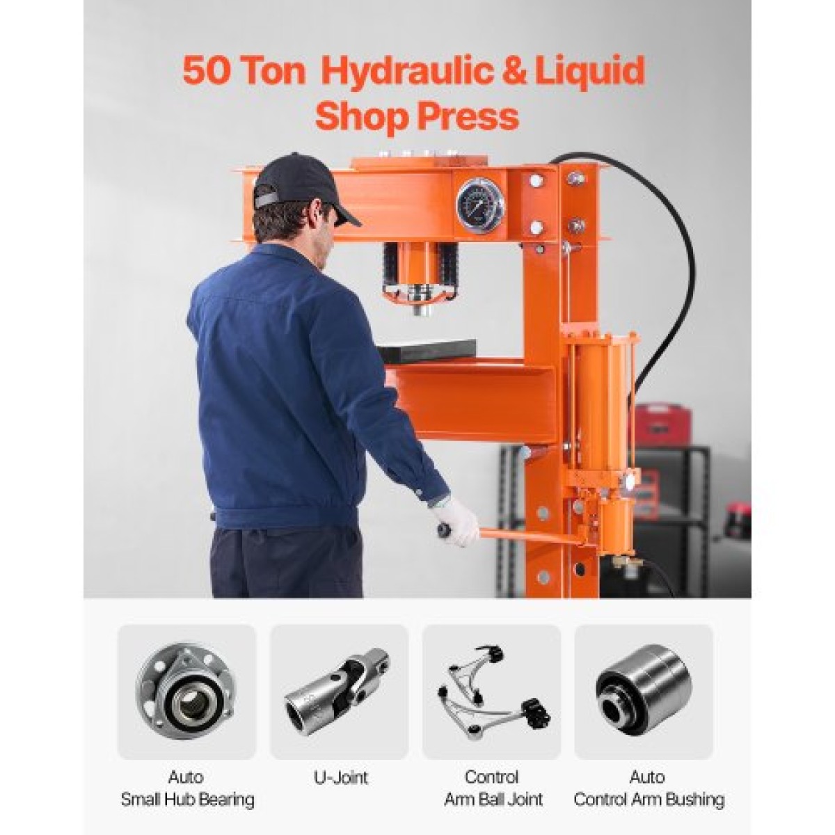 VEVOR Hydraulic Shop Press, Πνευματική πρέσα καταστήματος 50 T H-Frame με πλάκα πρέσας & τριγωνική στήριξη, σταθερή υδραυλική πρέσα ρυθμιζόμενη στο πάτωμα γκαράζ με ανακουφιστική βαλβίδα, κατάλληλη για κάμψη & ίσιωμα