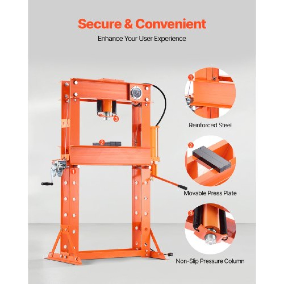 VEVOR Hydraulic Shop Press, Πνευματική πρέσα καταστήματος 50 T H-Frame με πλάκα πρέσας & τριγωνική στήριξη, σταθερή υδραυλική πρέσα ρυθμιζόμενη στο πάτωμα γκαράζ με ανακουφιστική βαλβίδα, κατάλληλη για κάμψη & ίσιωμα