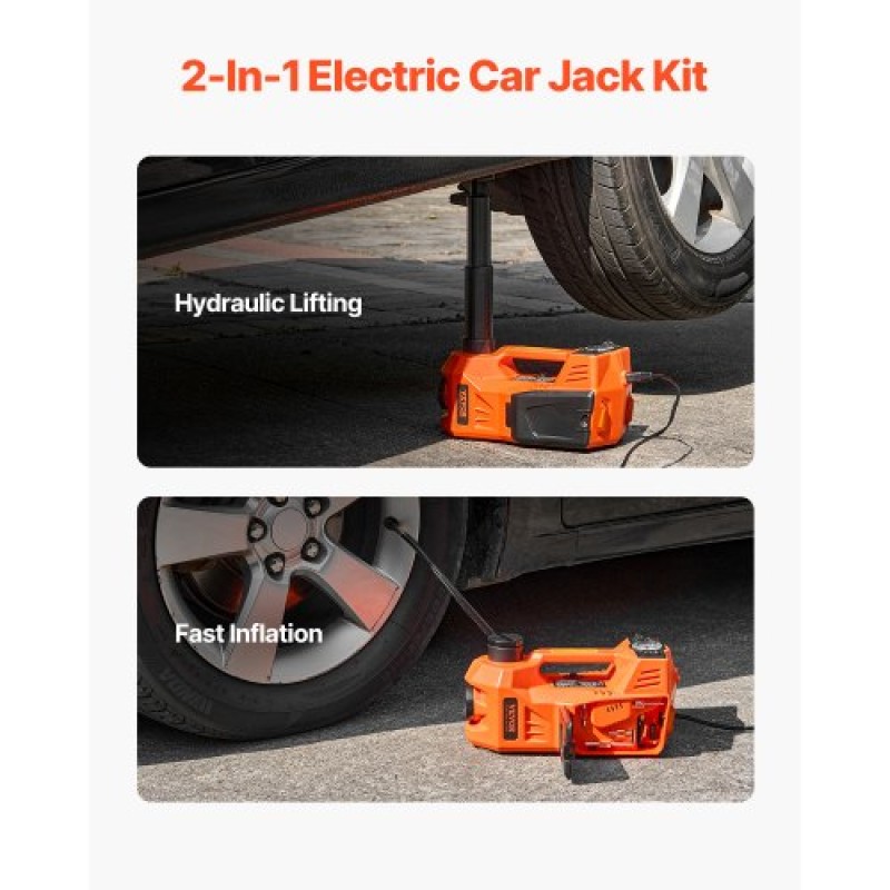VEVOR Electric Car Jack, 5 Tons /11000 lbs, Ηλεκτρικό γρύλο ψαλιδιού με ενσωματωμένο φουσκωτό, 12V Ρυθμιζόμενη αντικατάσταση αλλαγής ελαστικού με Secure Hammer & Light LED, Φορητό κιτ Jack για Sedan, SUV, Truck