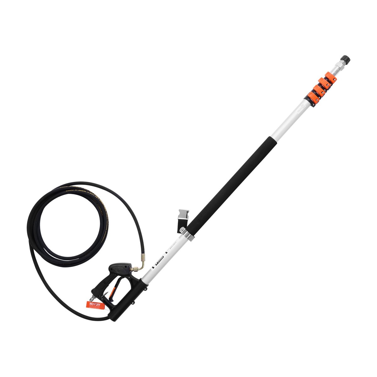 Τηλεσκοπική ράβδος πλύσης πίεσης VEVOR, 24 ft, 4000 psi, Τηλεσκοπική ράβδος ψεκασμού με ράβδους επέκτασης ηλεκτρικού πλυσίματος, Καθαριστικό υδρορροών, κεφαλή βούρτσας, περιστρεφόμενος σύνδεσμος, 7 ακροφύσια ψεκασμού και πλεξούδα στήριξης