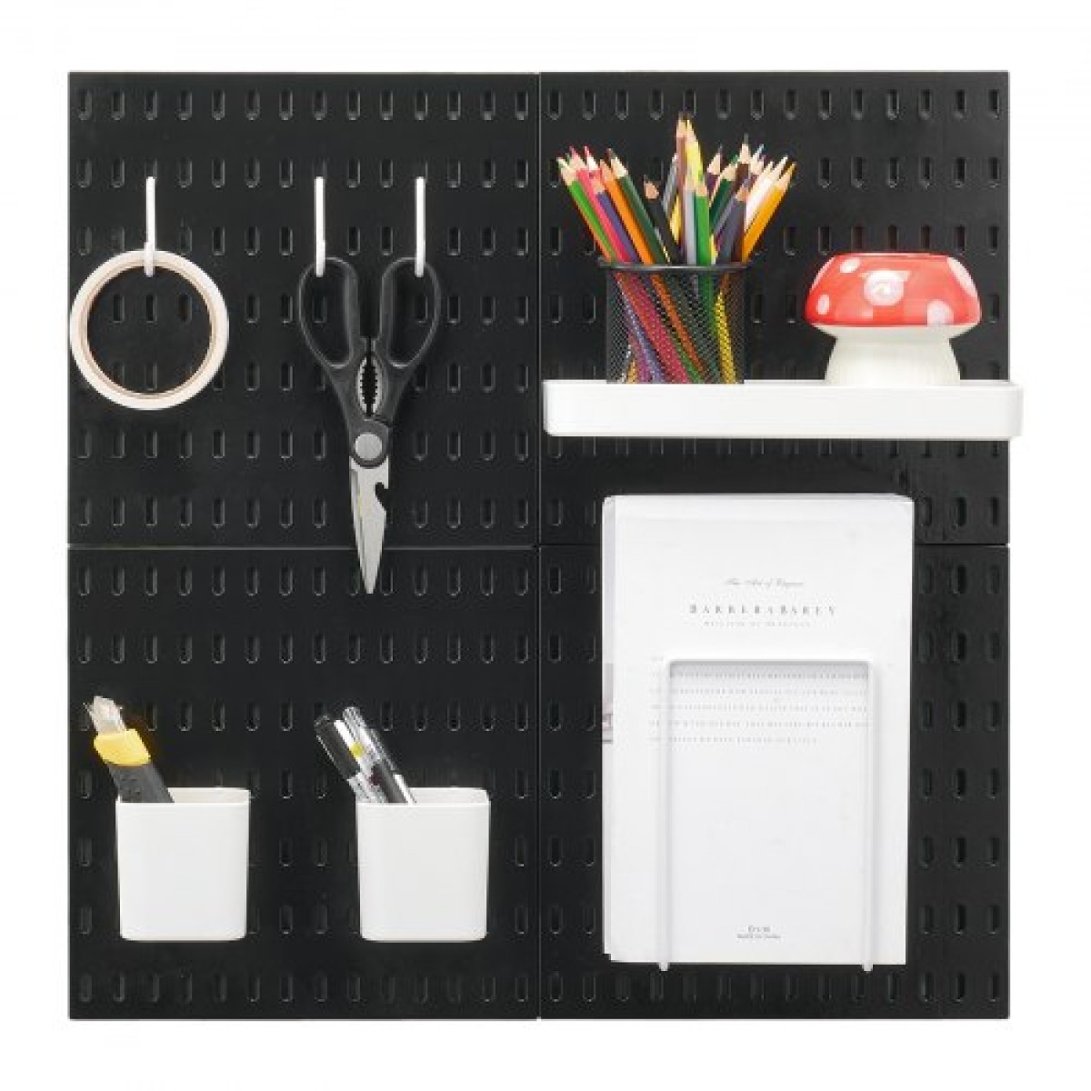 Κιτ συνδυασμού VEVOR Pegboard, 11" x 11" Plastic Pegboard, 4 πάνελ, Κιτ οργάνωσης τοίχου με μανταλάκια με αξεσουάρ, για αποθήκευση εργαλείων γκαράζ Κουζίνα Σαλόνι Craft Room Γραφείο Μπάνιο Σπίτι, Μαύρο
