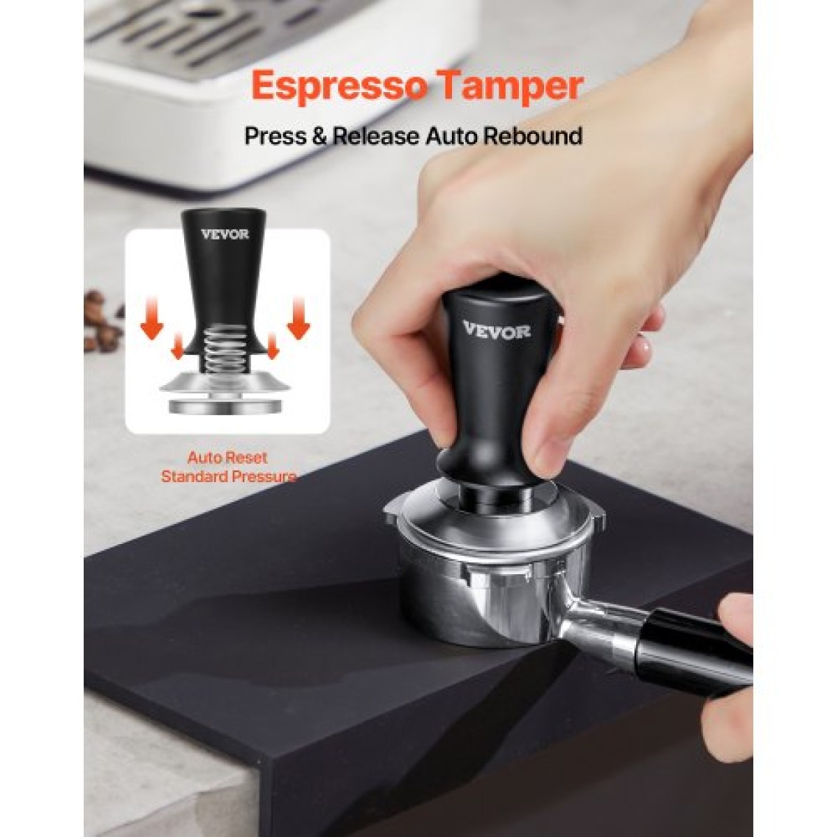VEVOR Espresso Tamper 53mm, Spring Loaded Coffee Tamper, 30 lbs Tamper Tool Espresso, Ανοξείδωτο Tamper με αντιολισθητική λαβή