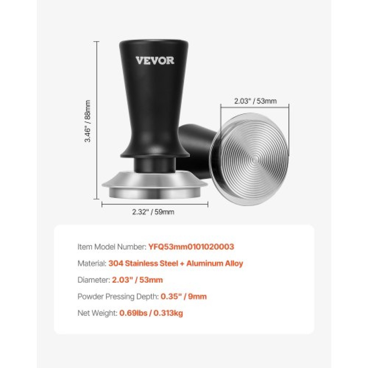 VEVOR Espresso Tamper 53mm, Spring Loaded Coffee Tamper, 30 lbs Tamper Tool Espresso, Ανοξείδωτο Tamper με αντιολισθητική λαβή