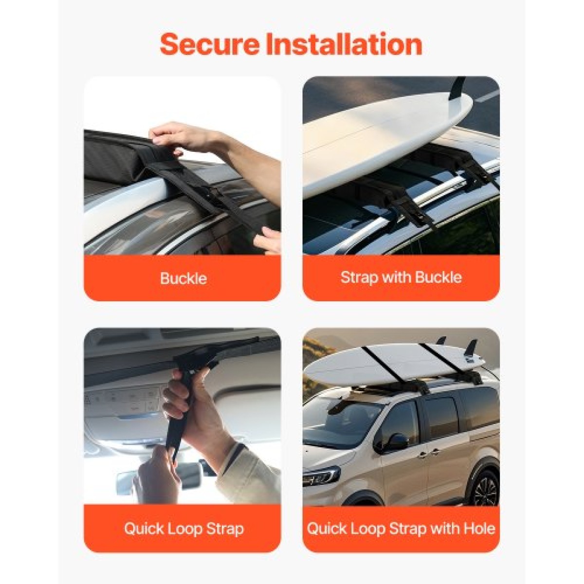 VEVOR Soft Roof Rack Pads, Universal Car Roof Rack Pad, 176LBS Load Capacity Bargage Kayak Carrier με 2 ιμάντες δεσίματος και φορητή τσάντα αποθήκευσης για SUP Canoe Snowboard Paddle Board