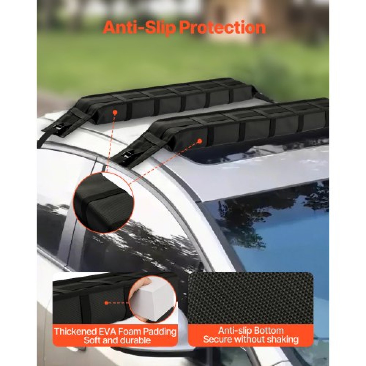 VEVOR Soft Roof Rack Pads, Universal Car Roof Rack Pad, 176LBS Load Capacity Bargage Kayak Carrier με 2 ιμάντες δεσίματος και φορητή τσάντα αποθήκευσης για SUP Canoe Snowboard Paddle Board