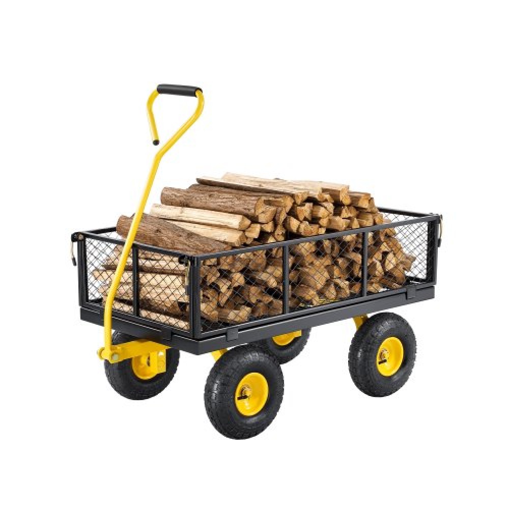 VEVOR 900 Lbs Heavy Duty Steel Garden Cart, Garden Wagon Cart on Wheels, Outdoor Metal Yard Utility Wagon Cart με ελαστικά 10" και αφαιρούμενες πλευρές από διχτυωτό πλέγμα (Μετατροπή σε επίπεδη επιφάνεια) και περιστρεφόμενη λαβή 180°