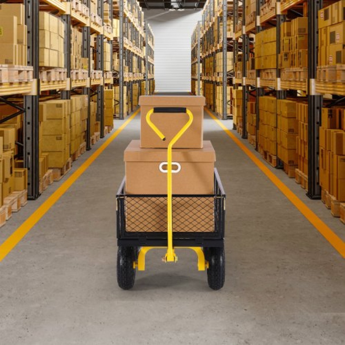VEVOR 900 Lbs Heavy Duty Steel Garden Cart, Garden Wagon Cart on Wheels, Outdoor Metal Yard Utility Wagon Cart με ελαστικά 10" και αφαιρούμενες πλευρές από διχτυωτό πλέγμα (Μετατροπή σε επίπεδη επιφάνεια) και περιστρεφόμενη λαβή 180°